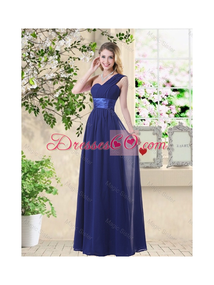 Wonderful Ruched Navy Blue Bridesmaid Dress with V Neck