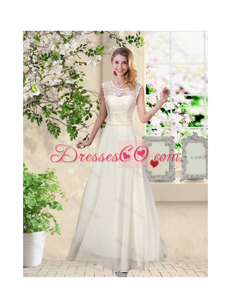 Classical Scoop Appliques Bridesmaid Dress in Champagne