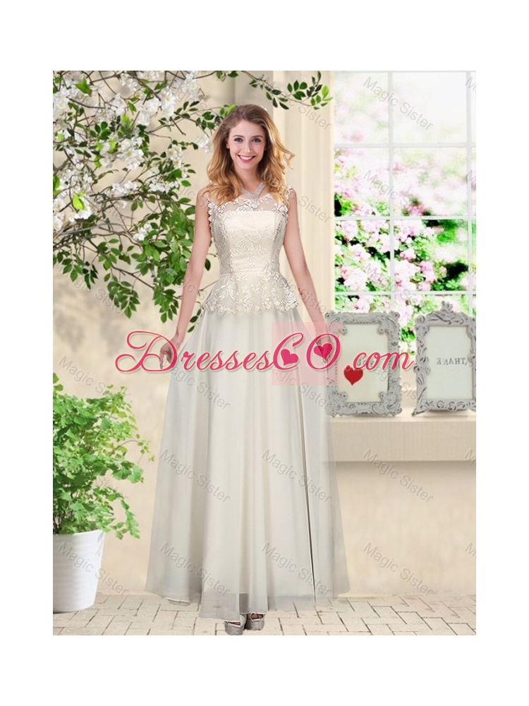 Classical Scoop Appliques Bridesmaid Dress in Champagne