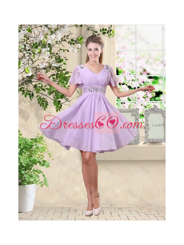 Decent Scoop Bowknot Bridesmaid Dress with Cap Sleeves