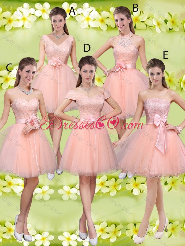 Decent V Neck Baby Pink Bridesmaid Dress with Hand Made Flowers