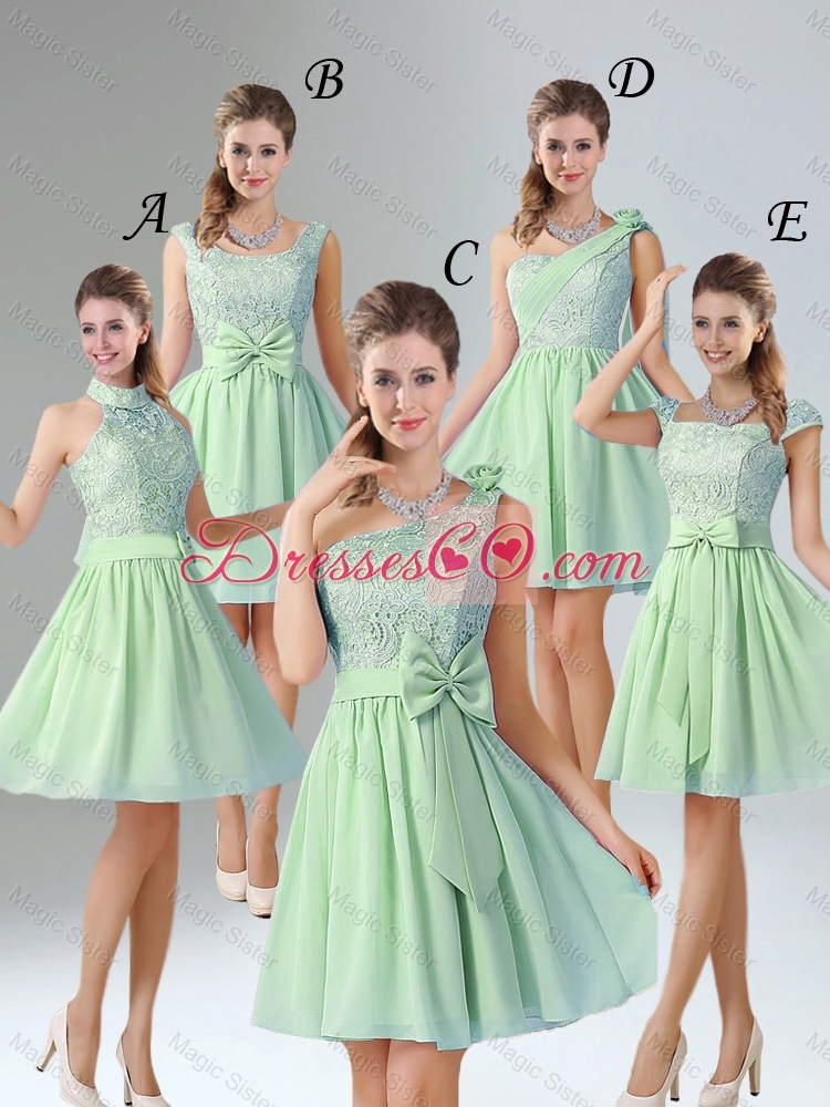 Elegant A Line Straps Lace Bridesmaid Dress with Bowknot