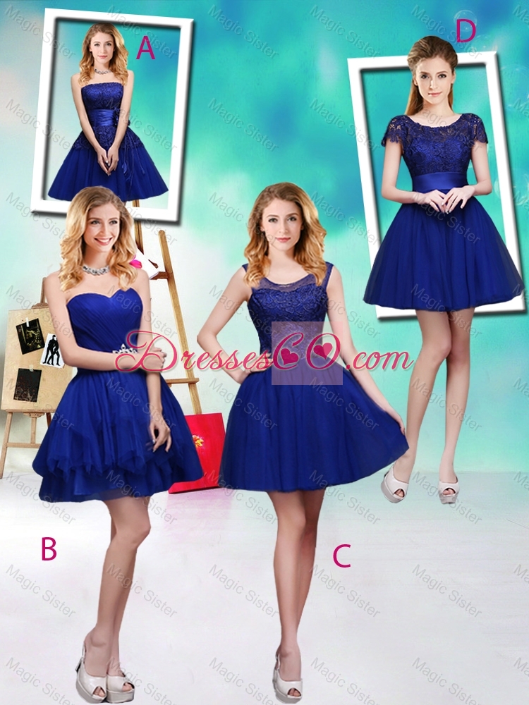 Popular Hand Made Flowers Royal Blue Bridesmaid Dress with Appliques