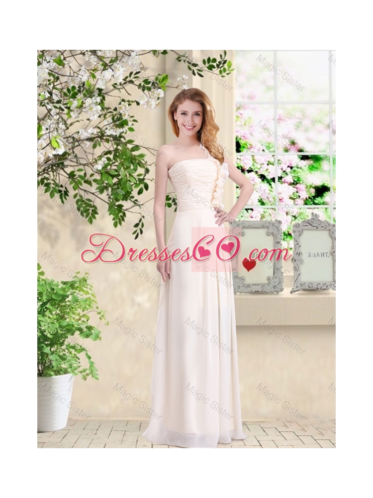 Cheap One Shoulder Hand Made Flowers Prom Dress in Champagne