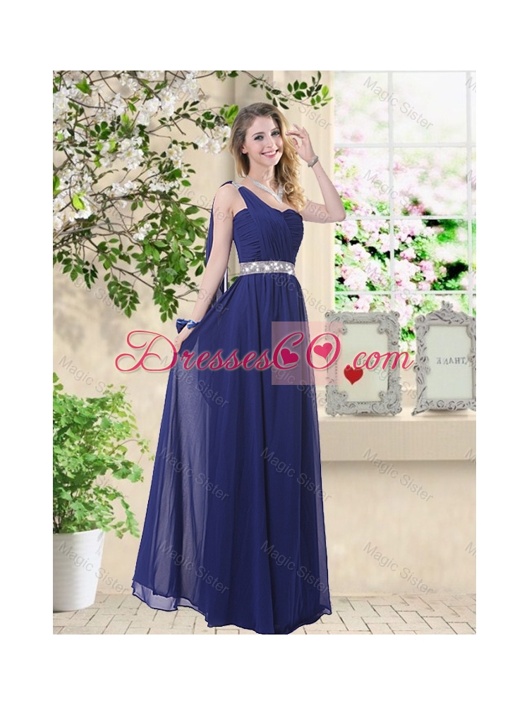 Comfortable One Shoulder Bridesmaid Dress in Navy Blue