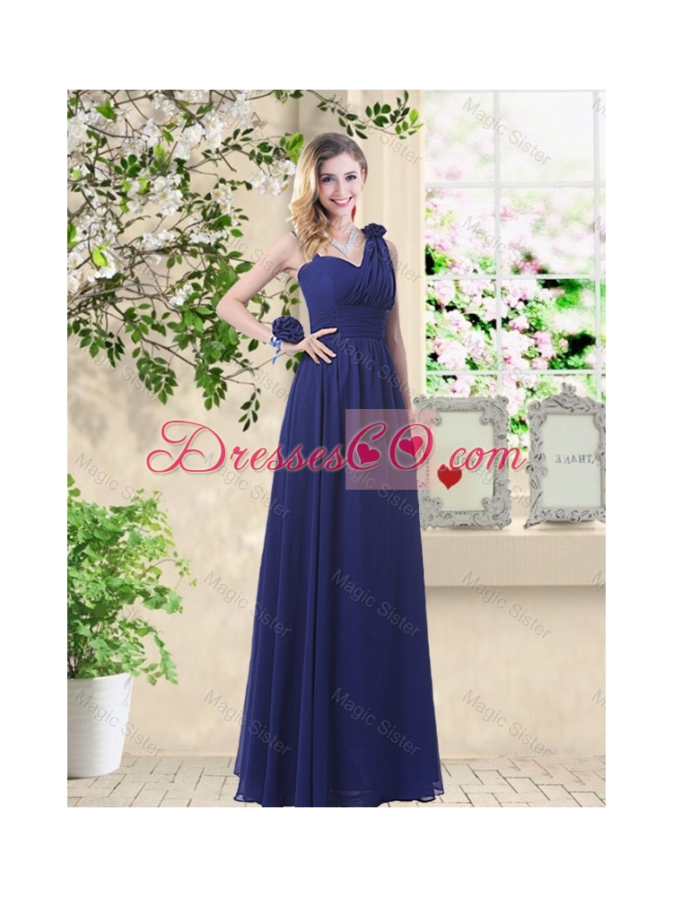 Comfortable One Shoulder Bridesmaid Dress in Navy Blue