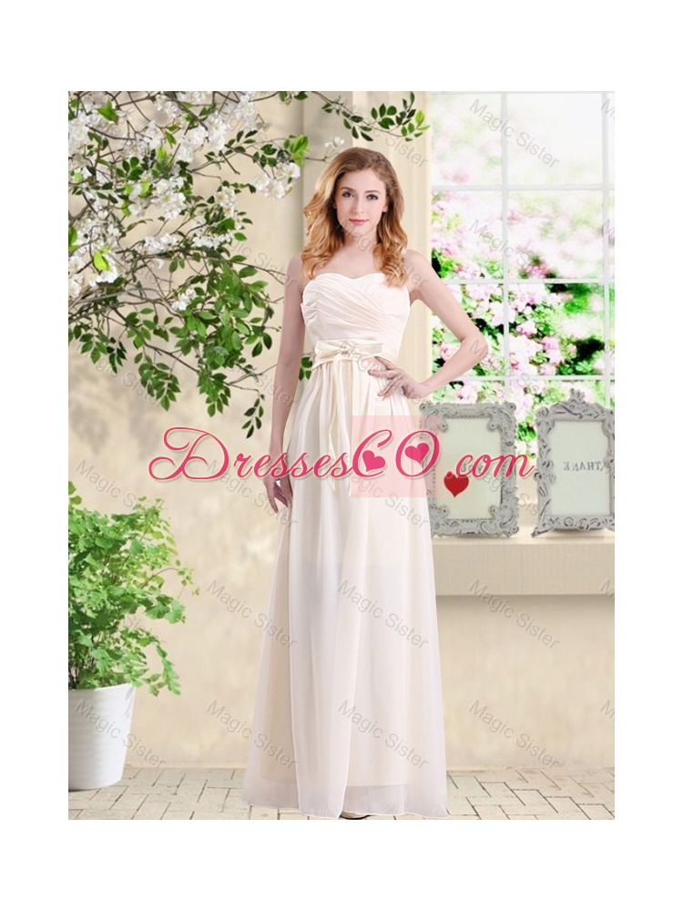 Elegant Empire Champagne Bridesmaid Dress with Hand Made Flowers