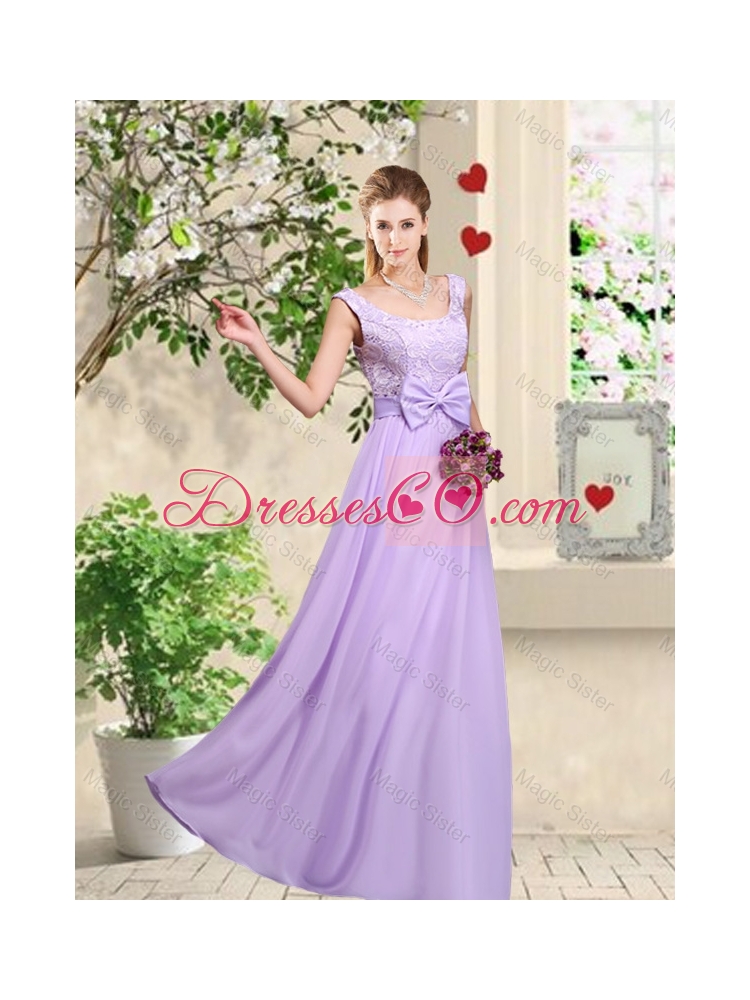 New Style Laced and Bowknot Bridesmaid Dress with Square