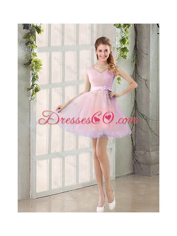 Perfect V Neck Strapless Short Prom Dress with Bowknot