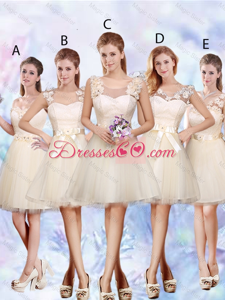 Pretty One Shoulder Champagne Prom Dress with Appliques