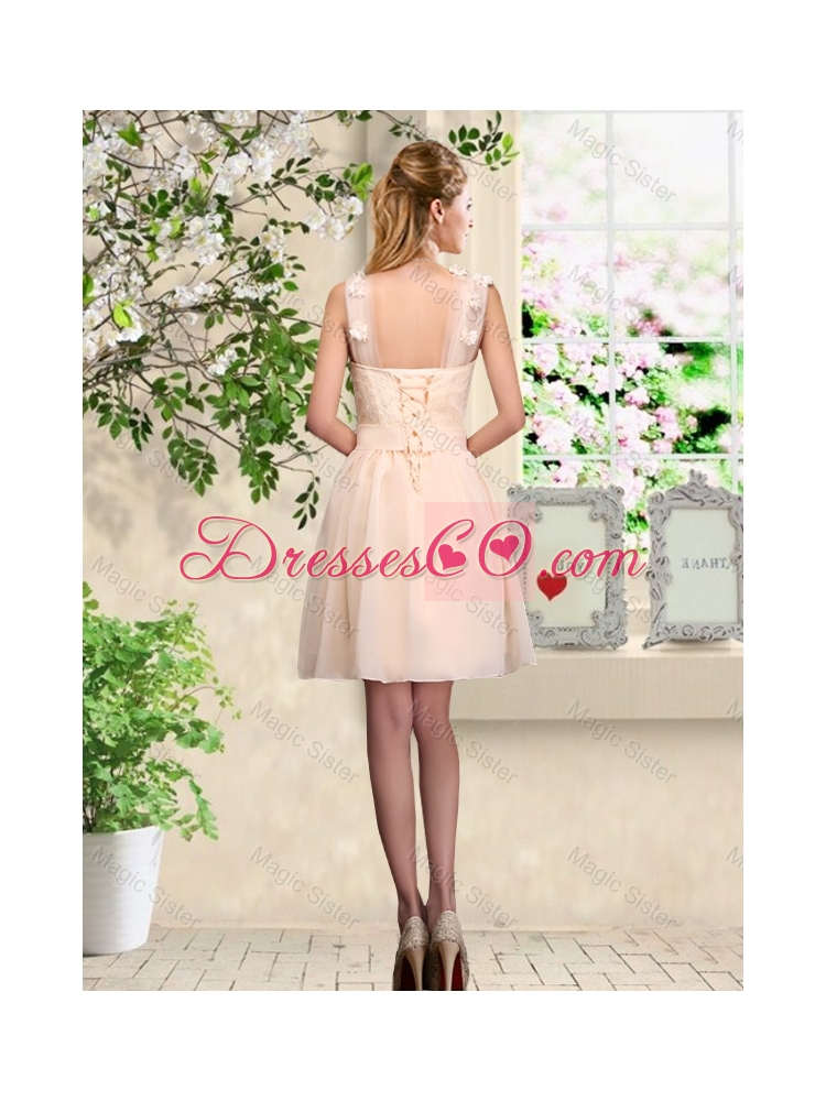 Beautiful Champagne Straps Prom Dress with Bowknot