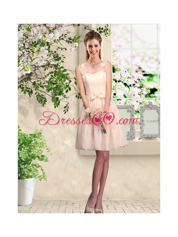 Delicate Champagne Prom Dress with Hand Made Flowers