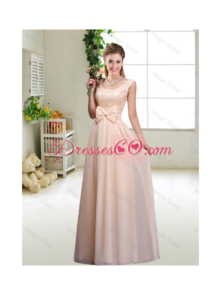 Luxurious Champagne Prom Dress with Lace and Bowknot
