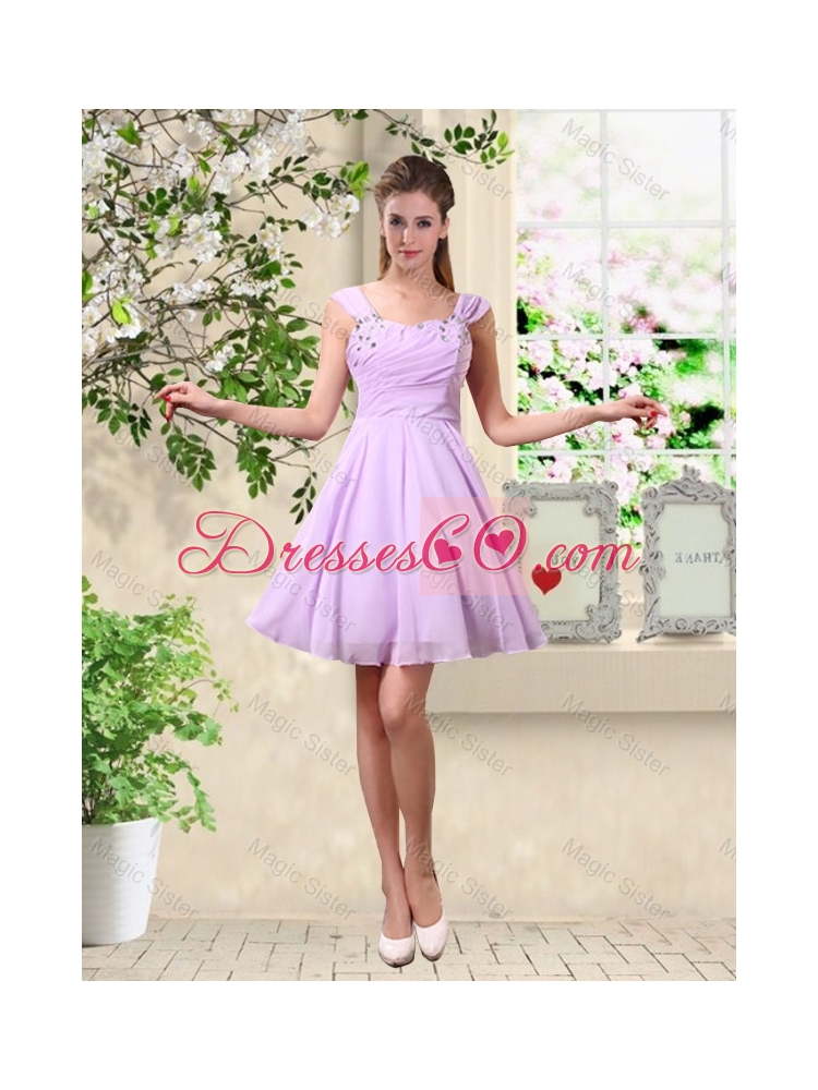 Popular V Neck Lavender Prom Dress with Beading