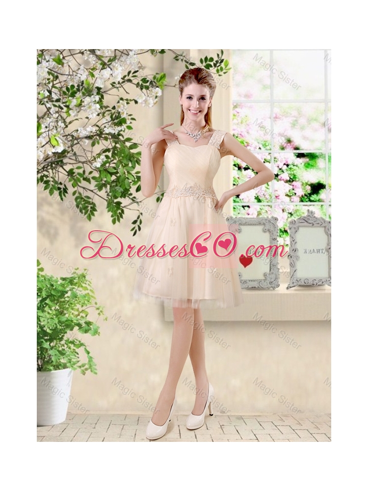 Sturning Knee Length Champagne Prom Dress with Appliques and Belt