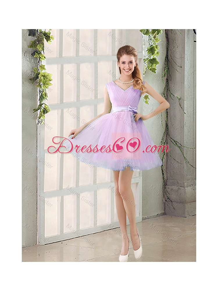 Summer V Neck Strapless Dama Dress with Bowknot