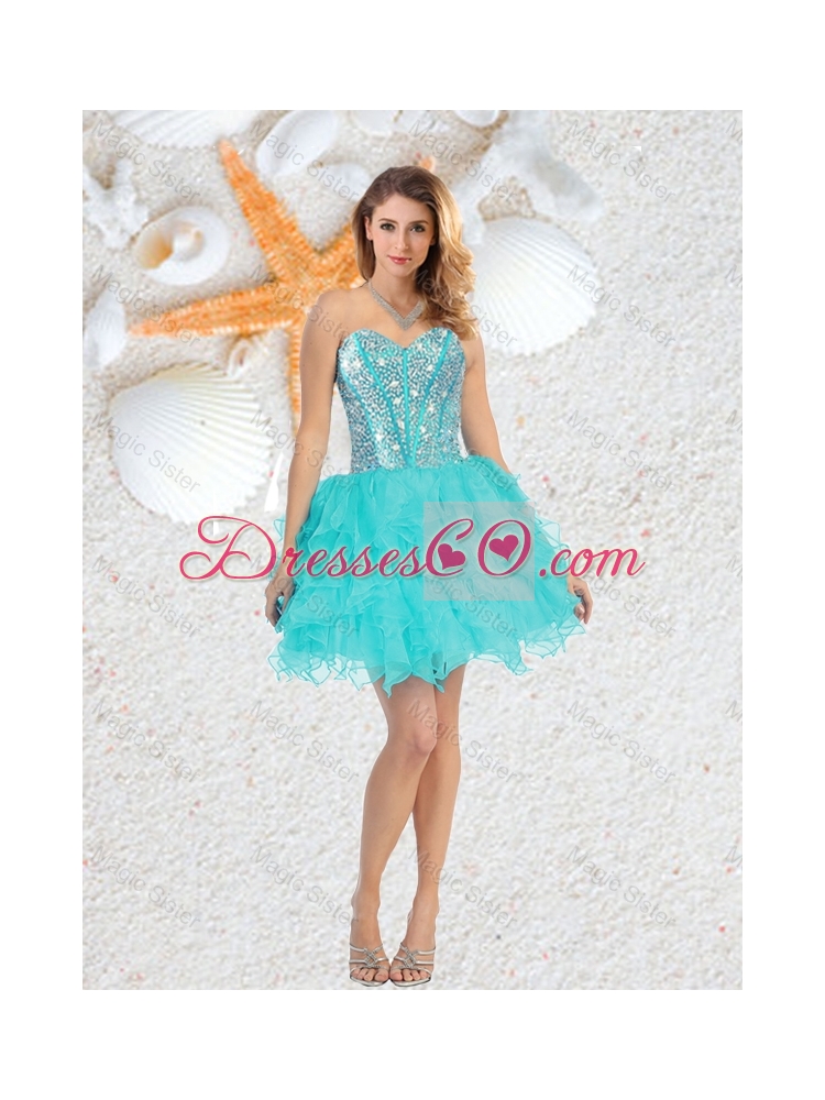 Cheap Beaded and Ruffles Cheap Beaded and Ruffles Cheap Beaded and Ruffles Dama Dress in Aqua Blue ColorDress in Aqua Blue ColorDress in Aqua Blue Color