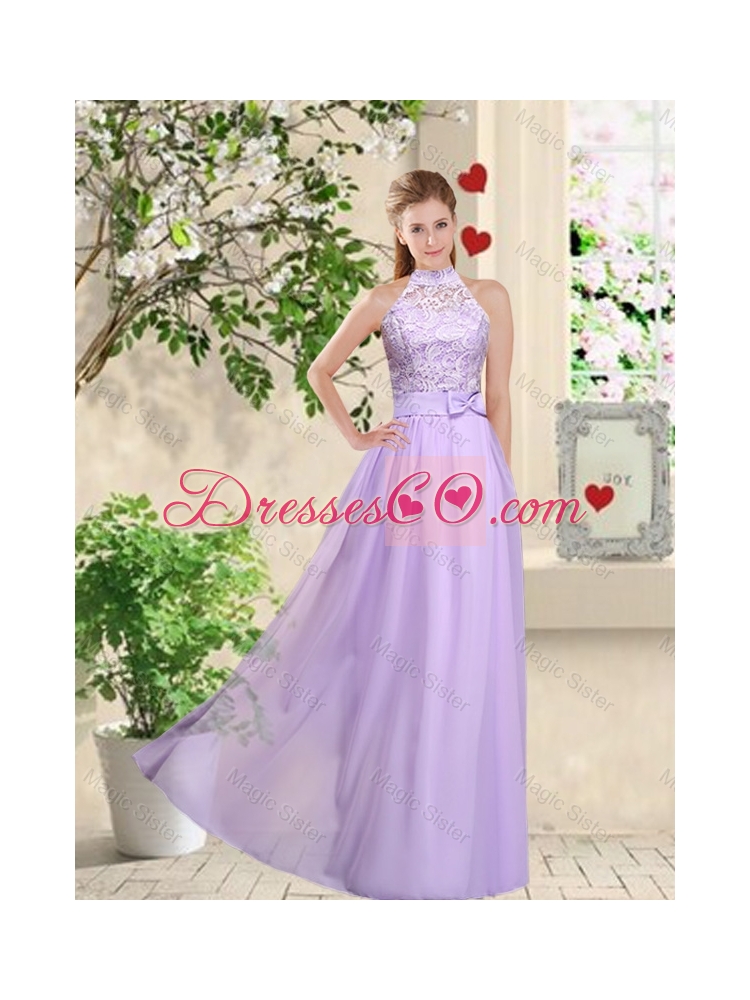 Luxurious Halter Top Prom Dress with Bowknot
