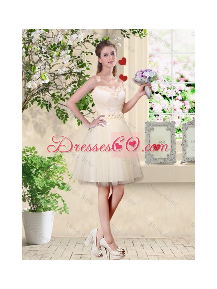 Popular A Line Champagne Prom Dress with Appliques and Belt