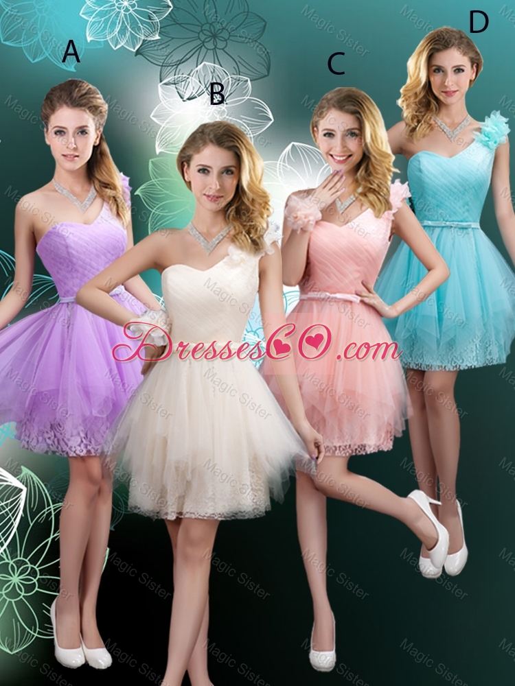 Discount Short One Shoulder Prom Dress with Hand Made Flowers