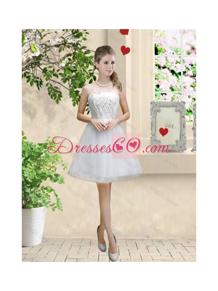 Classical Appliques and Beaded White Prom Dress with Strapless