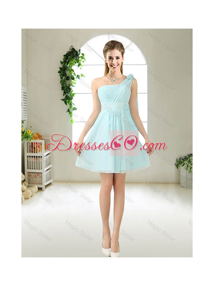 Comfortable Straps Light Blue Prom Dress with Hand Made Flowers