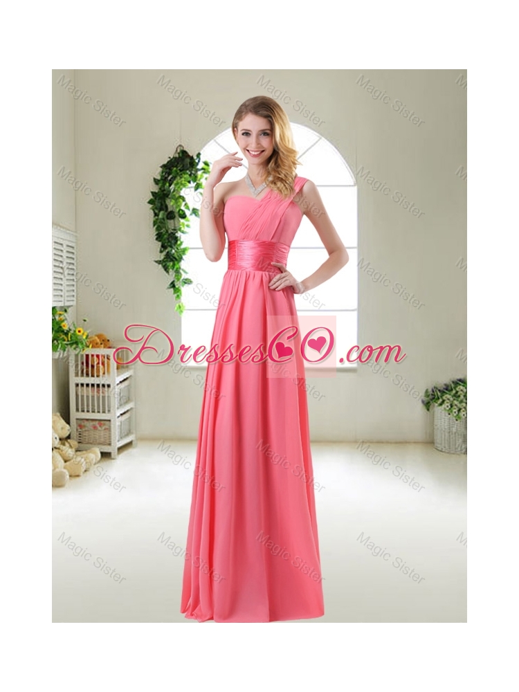 Fashionable Ruched Prom Dress in Watermelon Red