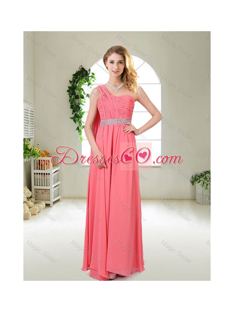 Fashionable Ruched Prom Dress in Watermelon Red