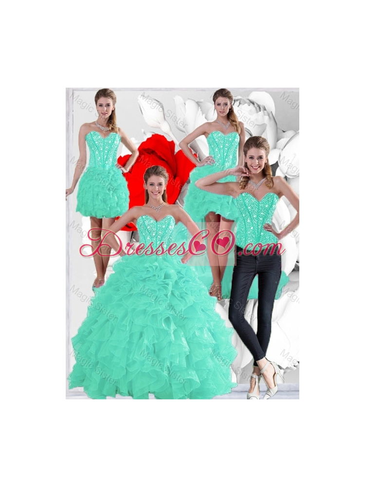 Fall Pretty Ruffles and Beaded Quinceanera Dress in Apple Green