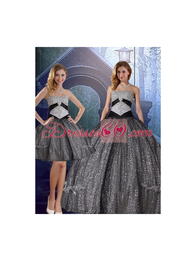 Discount Floor Length Sequined Detachable Quinceanera Dress with Appliques