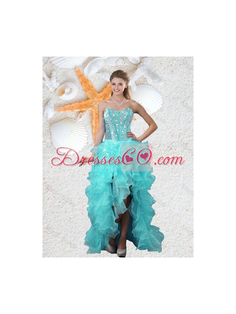 Gorgeous Aqua Blue Detachable Quinceanera Gowns with Beading and Ruffles