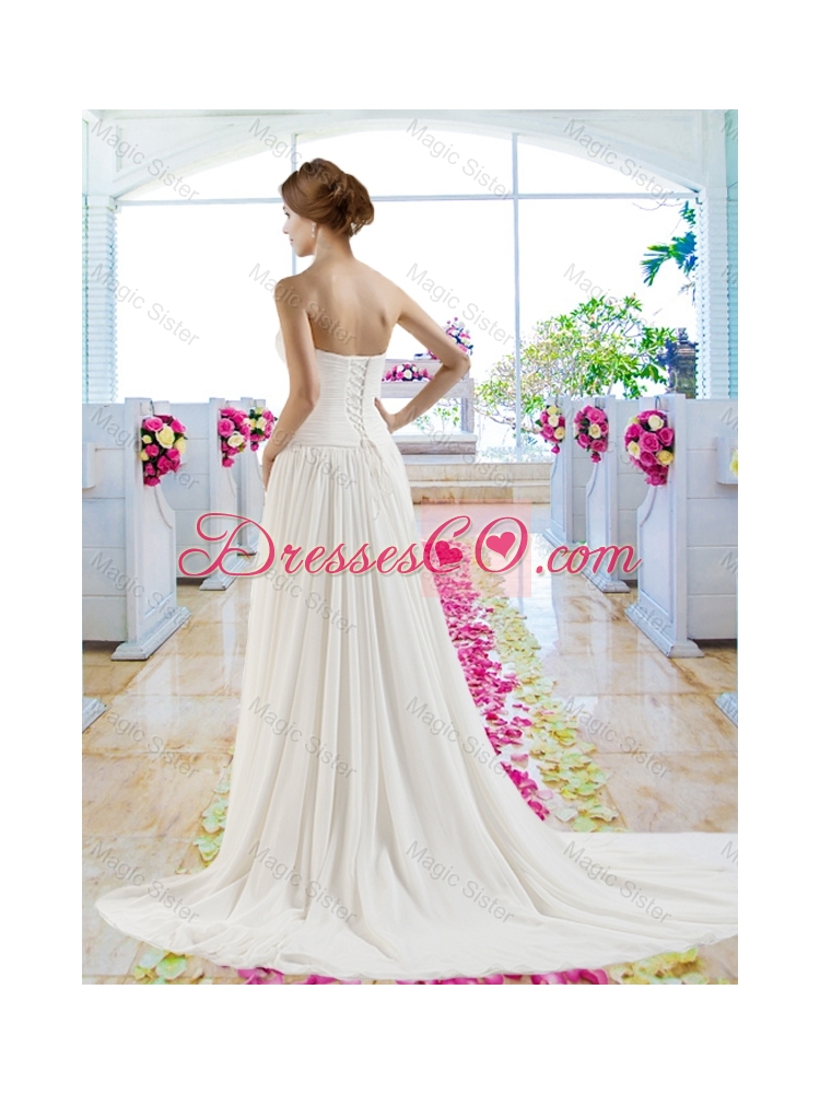 Strapless Ruched Beach Bridal Dress with Appliques