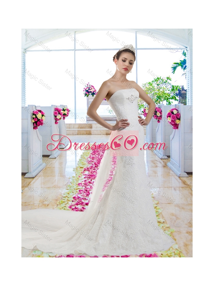 Beautiful Mermaid Laced Wedding Dress with Watteau Train