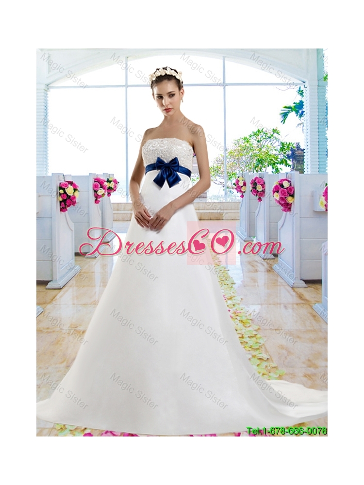 Beautiful Beaded and Bowknot Bridal Gowns with Chapel Train