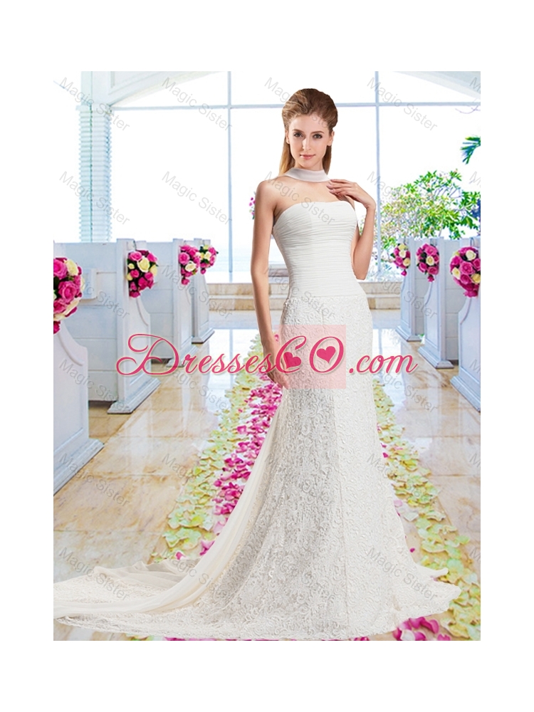 Beautiful Column Laced Bridal Gowns with Strapless