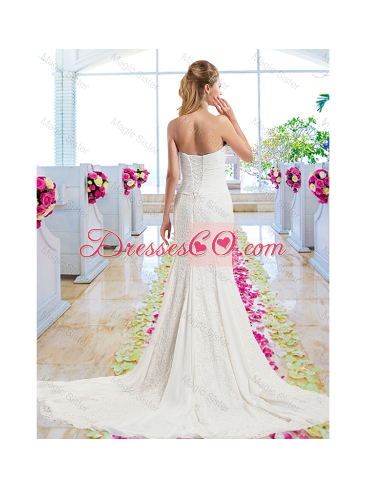 Beautiful Column Laced Bridal Gowns with Strapless