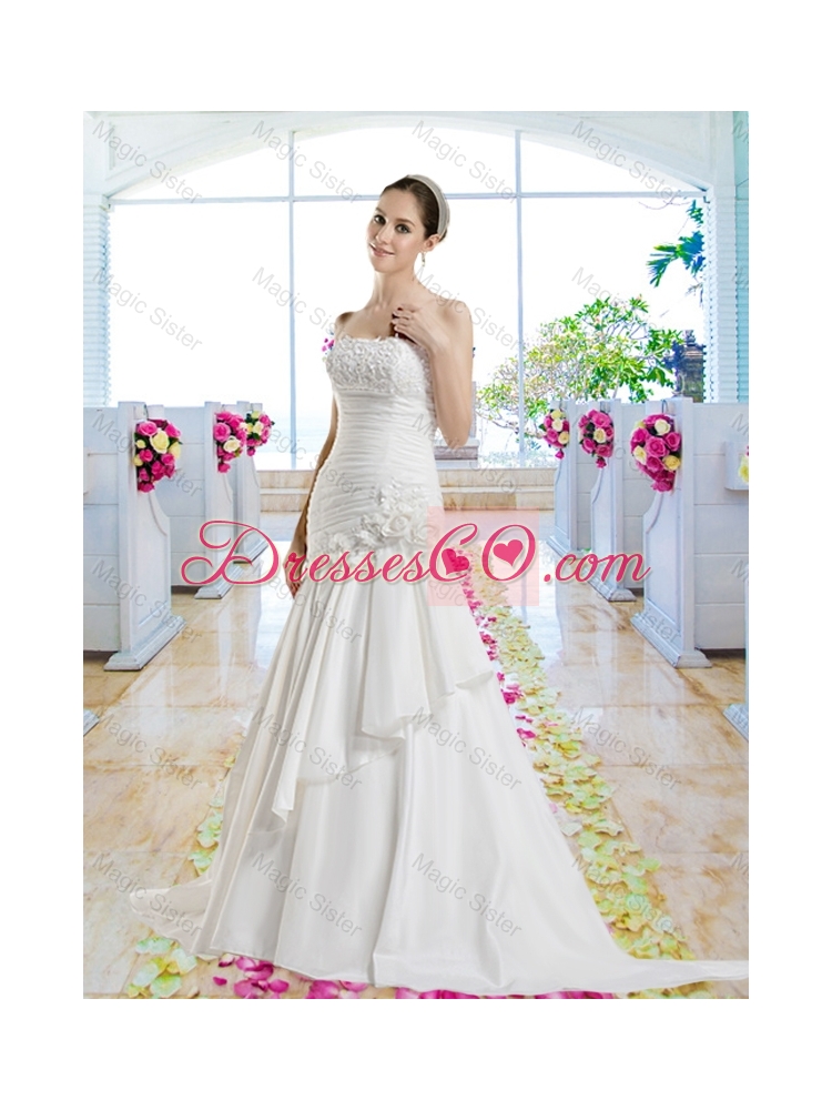 Cheap Hand Made Flowers Bridal Dress with Appliques