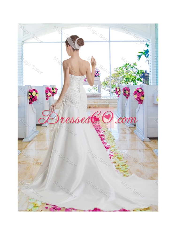 Cheap Hand Made Flowers Bridal Dress with Appliques