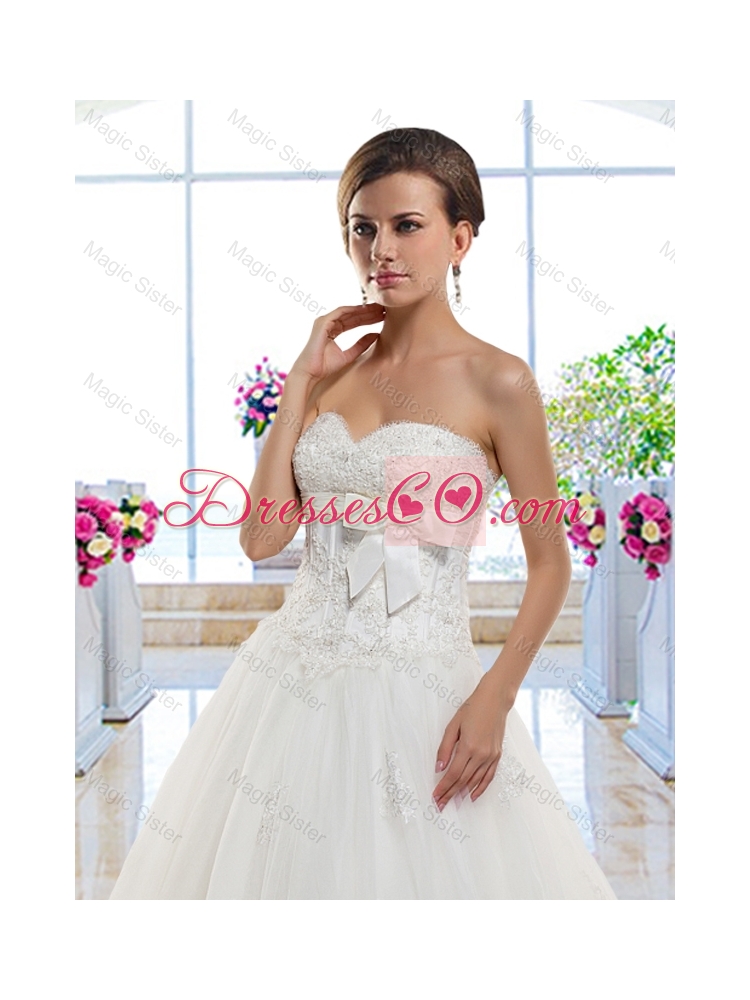 Cheap Wedding Dress with Appliques and Bowknot