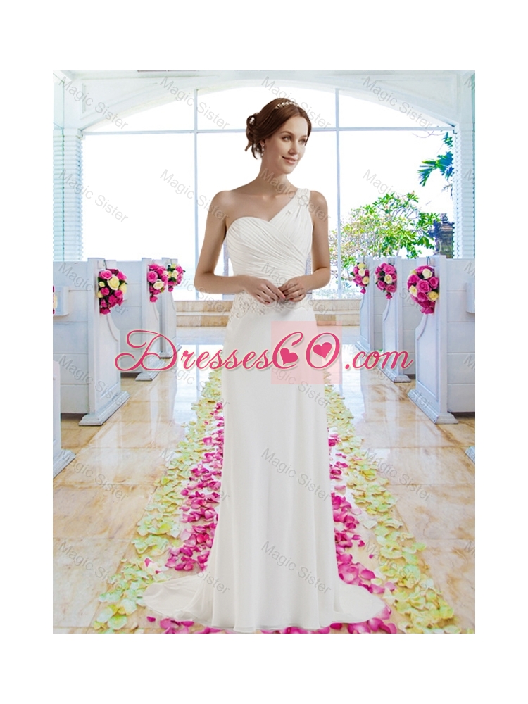 Designer Column One Shoulder Wedding Dress Beach
