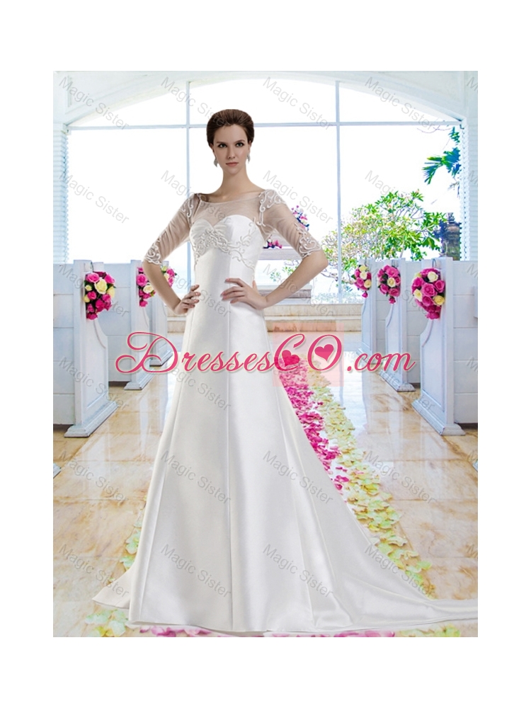 Discount A Line Court Train Wedding Dress with Beading