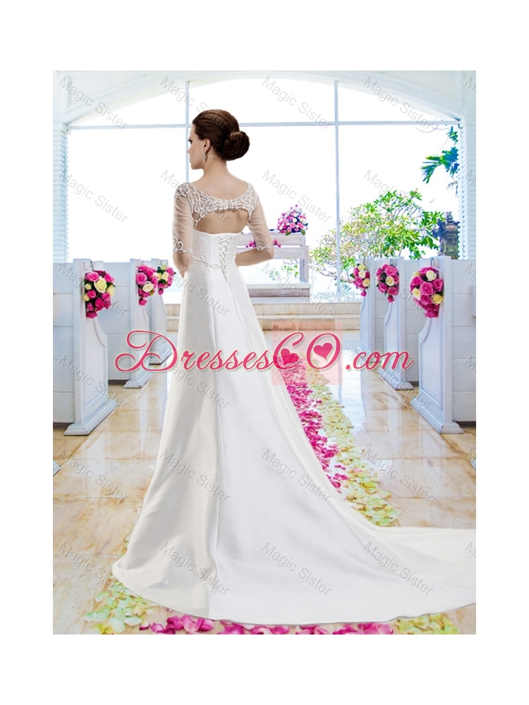 Discount A Line Court Train Wedding Dress with Beading