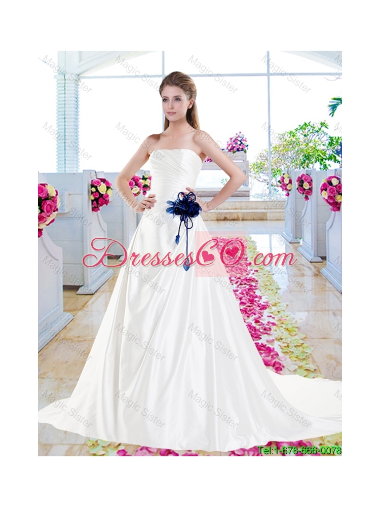 Fashionable Hand Made Flowers Wedding Gowns with A Line