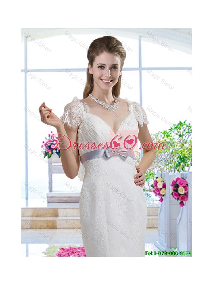 Hot Sale Bowknot Wedding Gowns with Lace