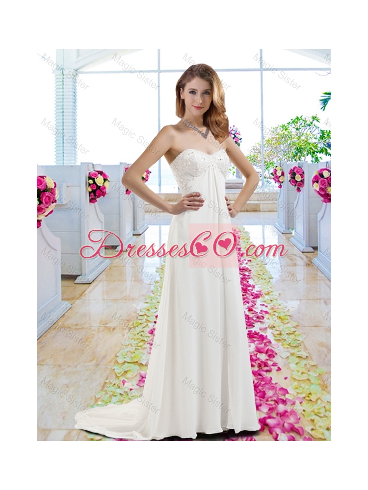 New Arrivals Empire Brush Train Wedding Gowns with Appliques