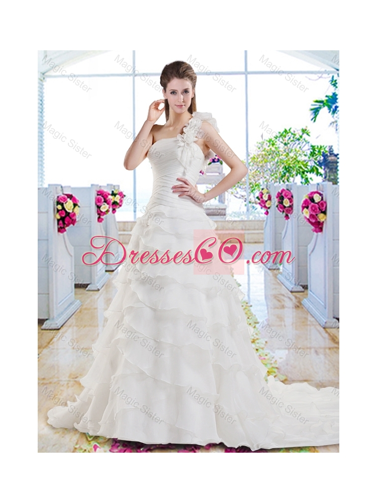 New Style Ruffled Layers Bridal Dress with One Shoulder