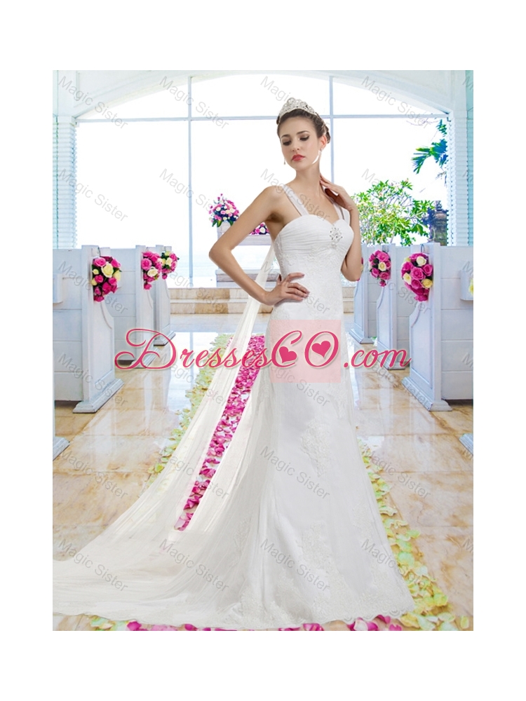 Perfect Straps Lace Up Wedding Dress with Appliques