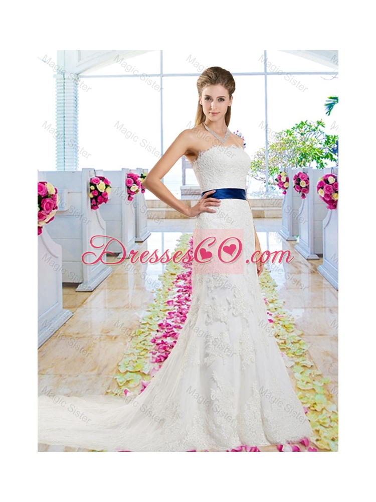 Popular Appliques and Belt Wedding Dress with Strapless