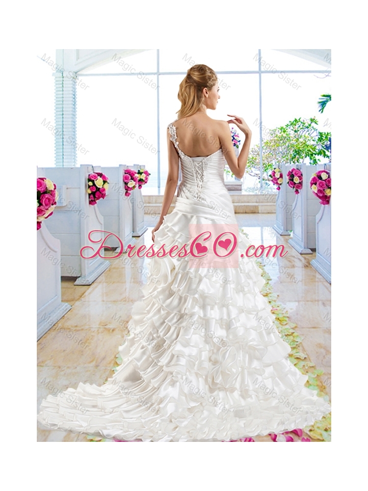 Beautiful One Shoulder Bridal Gowns with Ruffled Layers