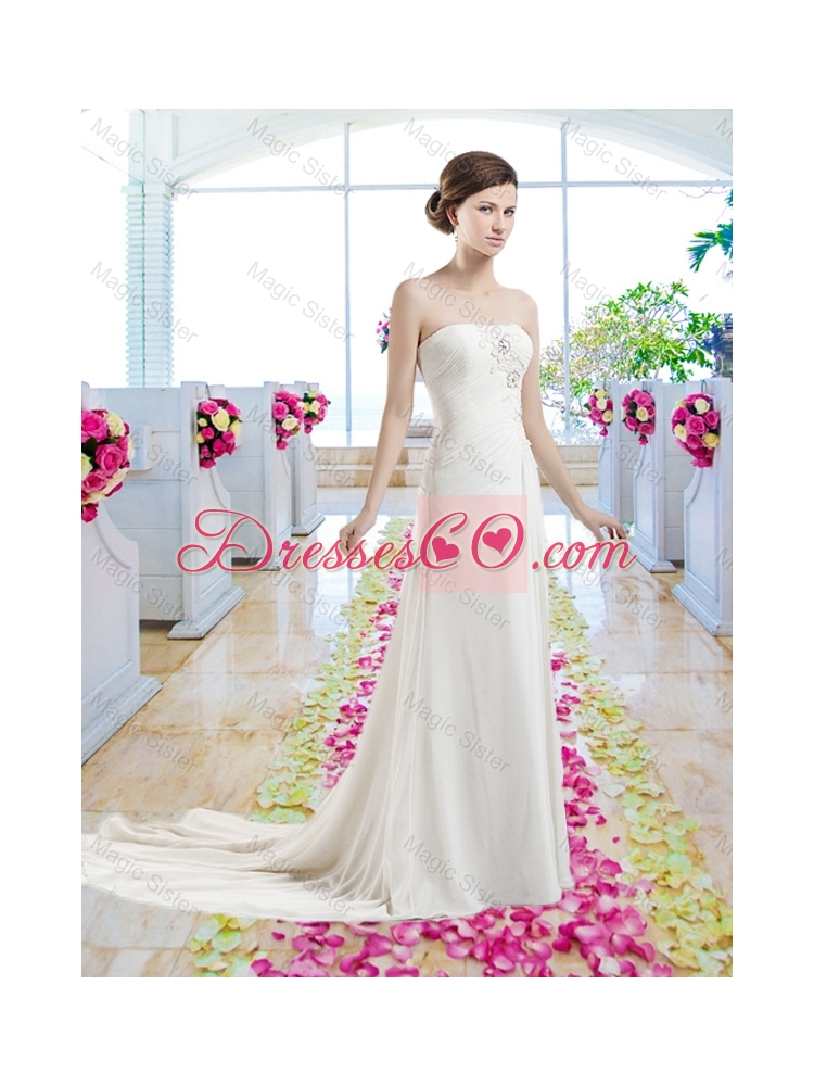 Cheap Strapless Court Train Wedding Dress with Beading